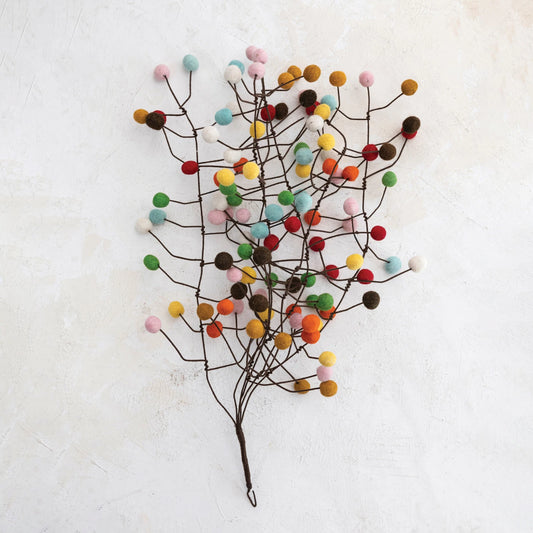 Wire and Wool Felt Pom Pom Branch
