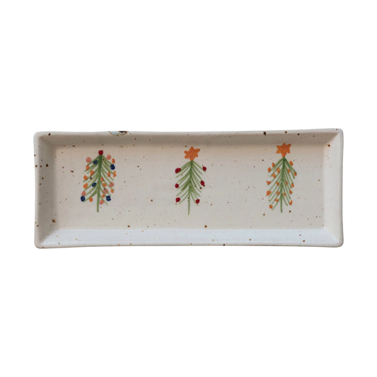 Small Stoneware Platter w/ Christmas Trees