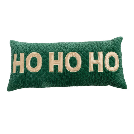 Ho Ho Ho Green Velvet Lumbar Pillow